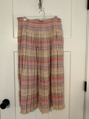 Cullinane 100% Linen Plaid Pleated Mini Skirt Pink Vintage Hong Kong Made 12